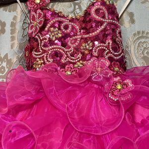 Girls Size 4 Hot Pink Mac Duggal Glitz Short Pageant Dress Rhinestones Ruffles